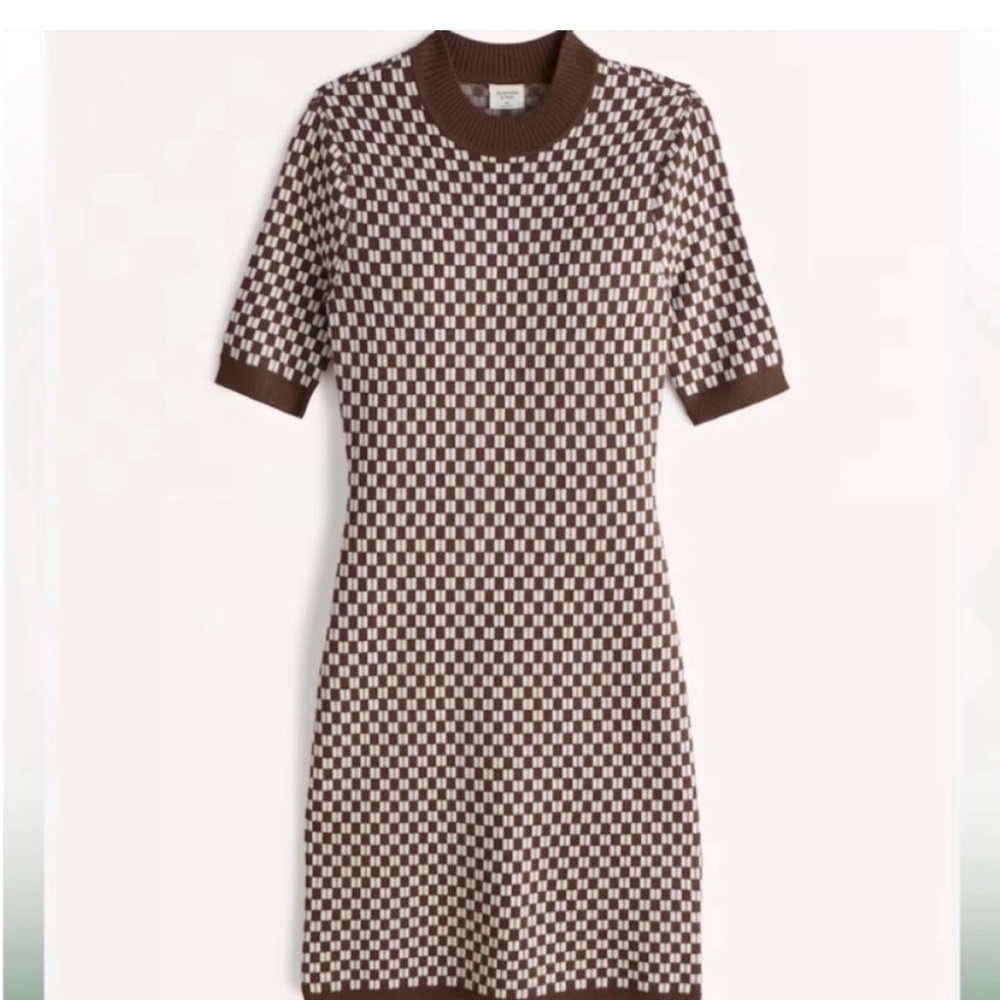 NWOT Abercrombie & Fitch Mock Neck Checkered Short Sleeve Sweater Dress